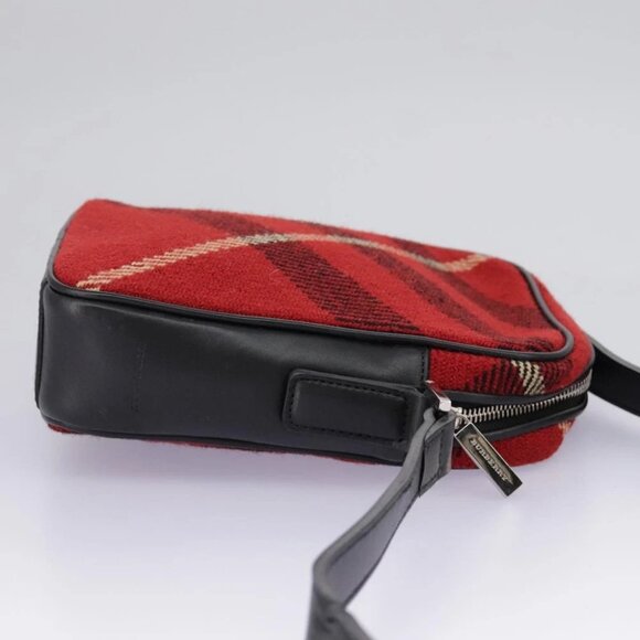 BURBERRY Nova Check Shoulder Bag Wool Red Silver - Picture 6 of 16